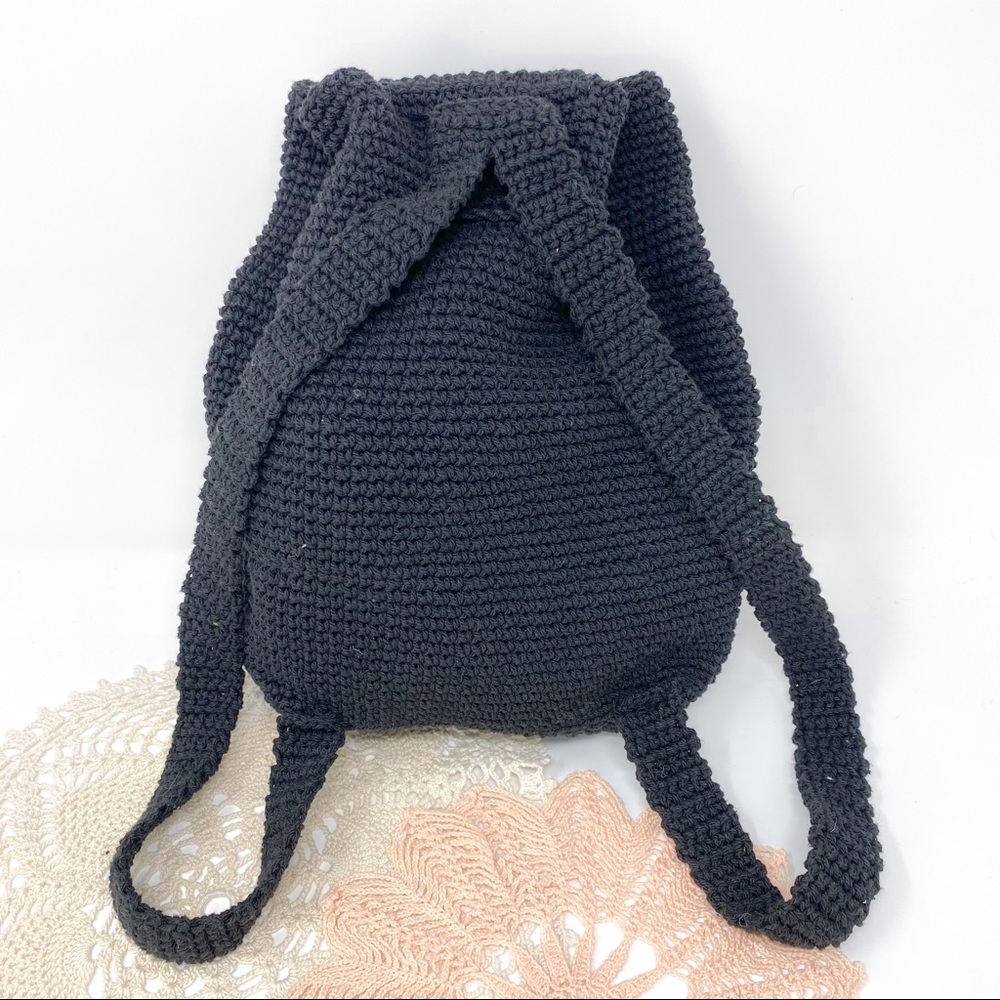 Black Crochet Medium Drawstring Beaded Backpack - image 2